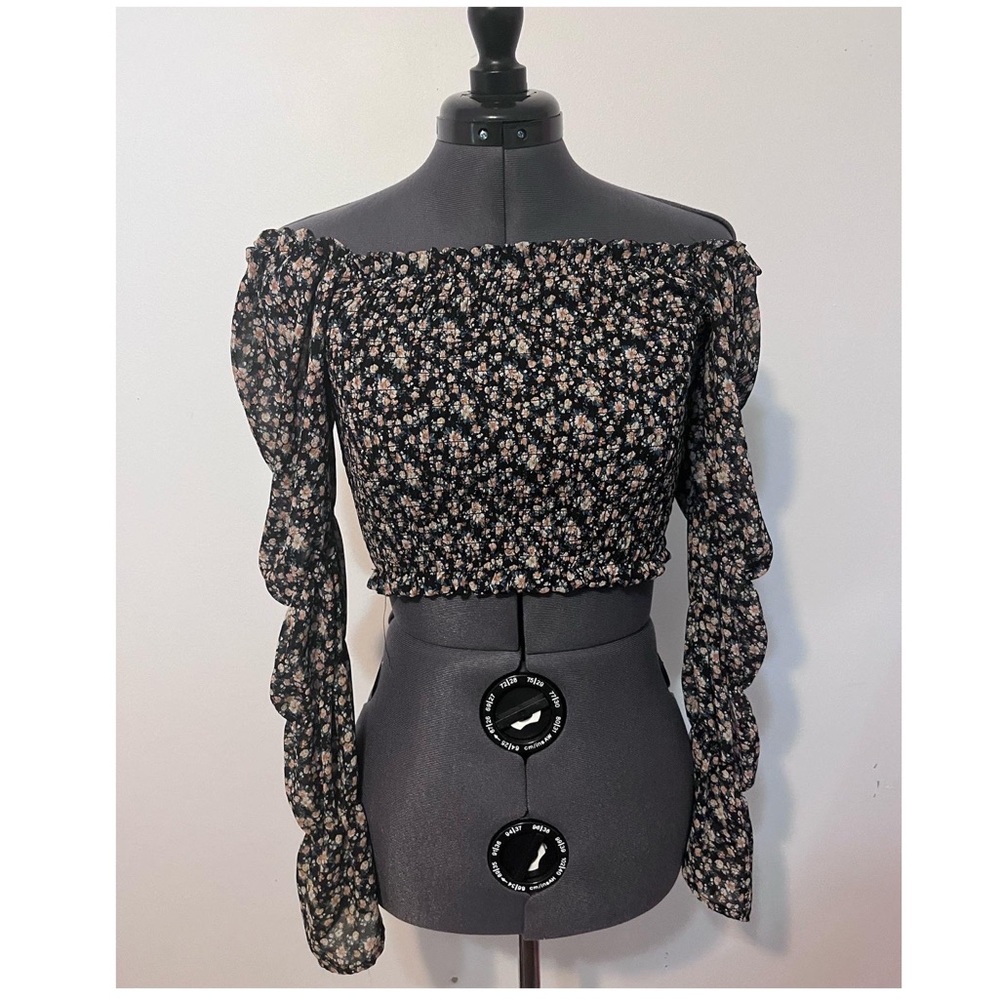 Off-Shoulder Long Sleeve Floral Blouse